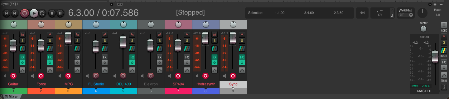Mixer with color scheme applied